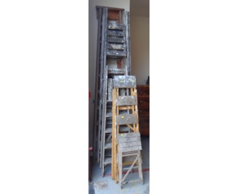 FOUR ASSORTED VINTAGE WOODEN STEP LADDERS