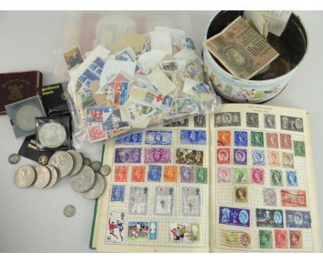 ASSORTED COLLECTABLES to include stamps, coins, foreign bank notes including silver coins