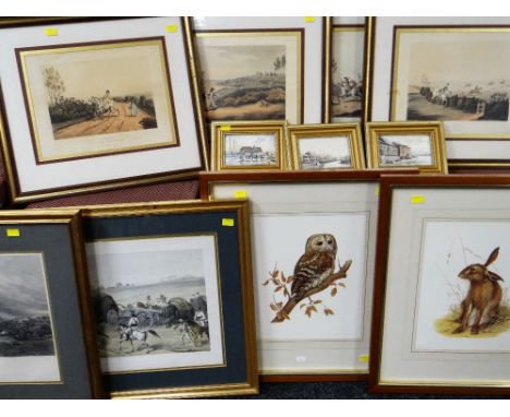 ASSORTED ANTIQUE FRAMED PRINTS including 'The Battle of Waterloo', 'No. 19 Advance of the Siege Train', set of four hunting p