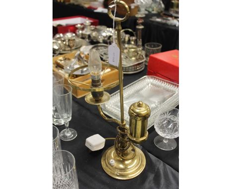 Brass desk lamp, with green glass shade, 45cm high