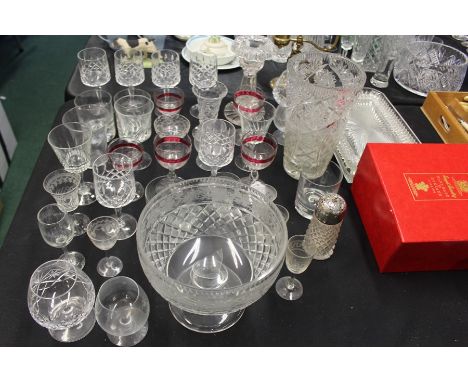 Glassware, to include candlestick, pedestal bowl, vase, wine glasses, whisky glasses etc. (qty)