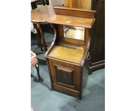 Edwardian mahogany coal purdonium, with shelf above a bevelled mirror and fall front coal compartment, 37.5cm wide