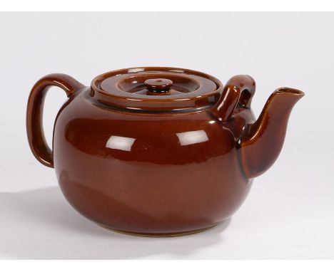 George VI pottery teapot, with brown glazed exterior, stamped to base "G.VI.R Double &amp; Son Ltd. 1942"