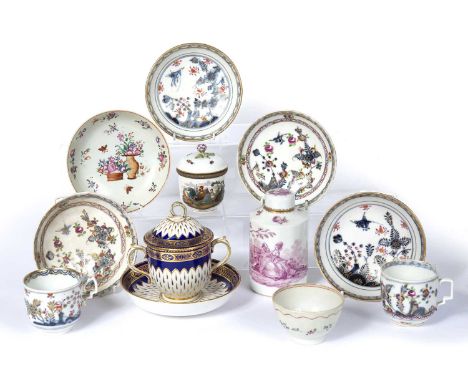Group of European porcelainincluding a Berlin pot and cover painted with chickens, 8.5cm high, a Deby two-handled cup and cov