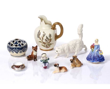 Collection of ceramicsto include: Royal Worcester blush ivory jug, Royal Worcester figures, Beswick cat etc (9) Condition rep