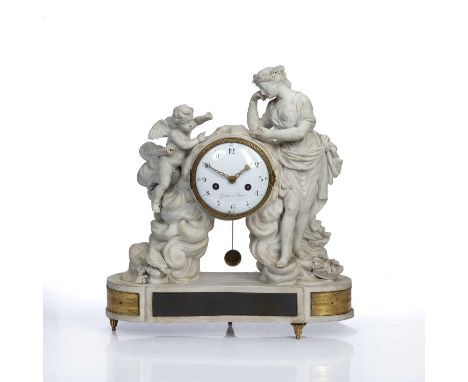 French bisque mantel clock19th Century, with gilt metal mounts, the white enamel dial with Arabic numerals, signed 'Gaulin à 