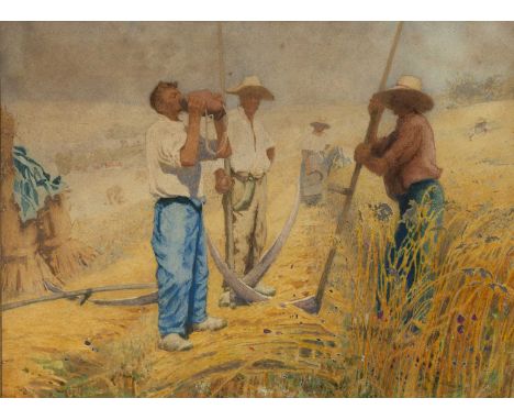 William Brock (South African 1878-1945)Resting during haymaking, watercolour, signed, 26cm x 36cmCondition report: Crease to 