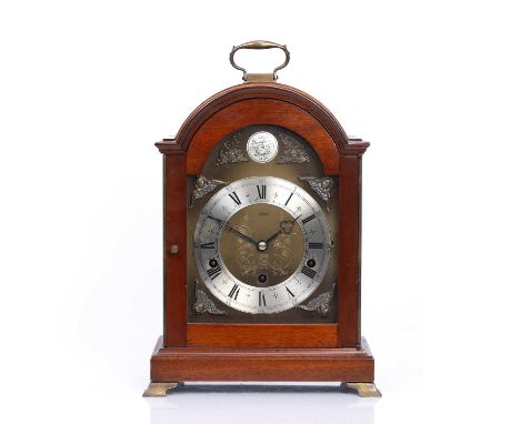 Mahogany mantel clockwith striking and chiming movement, marked Tempus Fugit, 33cm high excluding handleCondition report: Gen