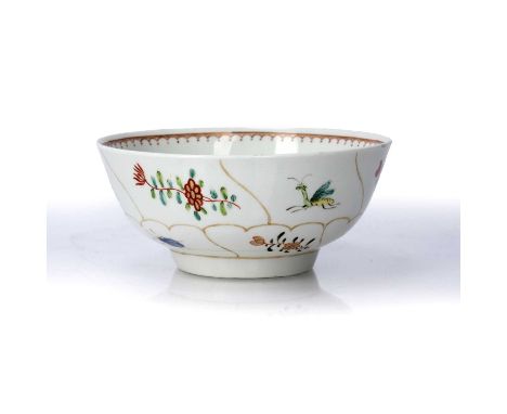 Worcester outside-decorated bowlcirca 1770, probably decorated in the Giles workshop with the 'Gold Queens' pattern enclosing