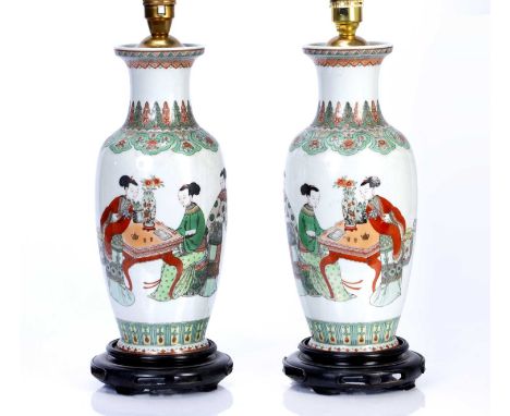 Pair of famille verte vasesconverted to table lamps, Chinese, 20th Century, vases 30cm highCondition report: Can't see any ma