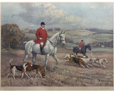 After Alfred Grenfell Haigh (1870-1963)Huntsmen and hounds, coloured print, signed in pencil, 46cm x 58cm, after Francis Gran