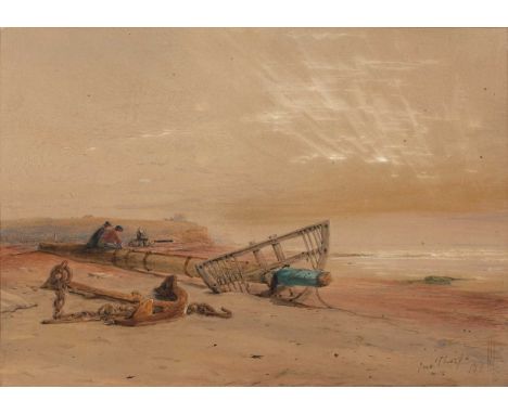John Thorpe (act. 1834-1873)Resting on a broken mast and looking out to sea, watercolour, signed and dated 1873, 26cm x 37cmC