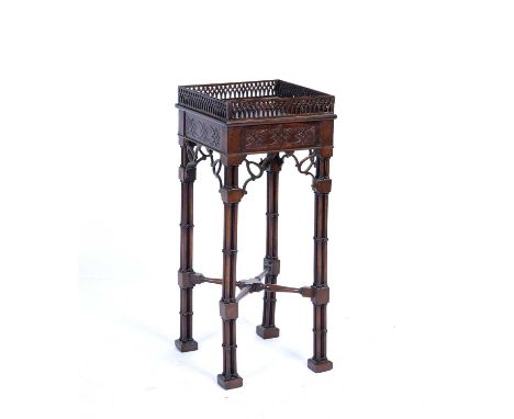 Chippendale style mahogany urn tablecirca 1900, with gallery top on column supports, 28cm across x 66cm highCondition report: