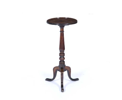 Oak wine table18th Century, with a circular tray top, on a turned column and tripod base, 32cm x 70cmQty: 1Condition report: 