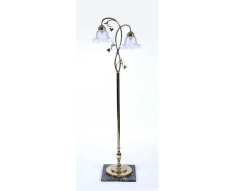 Brass lamp standardcontemporary, with glass shades and marble base, 140cm highCondition report: At present, there is no condi