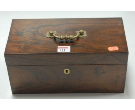A Victorian rosewood tea caddy, having twin fitted hinge compartments flanking centre mixing bowl, 30.5cm