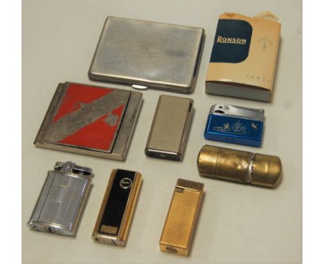 A small collection of assorted pocket cigarette cases and lighters to include boxed Ronson Comet, boxed Panther Pearl lighter