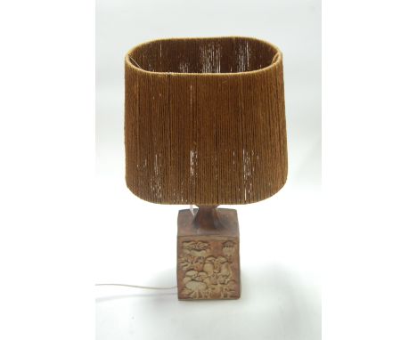 A Bernard Rooke stoneware lamp with string shade (rewired and PAT tested)