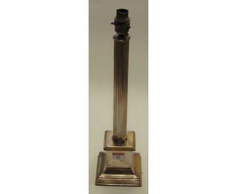 An Asprey & Co silver plated column table lamp   Condition Report / Extra Information  41cm high.Base 11 x 11cm.Wear to plate