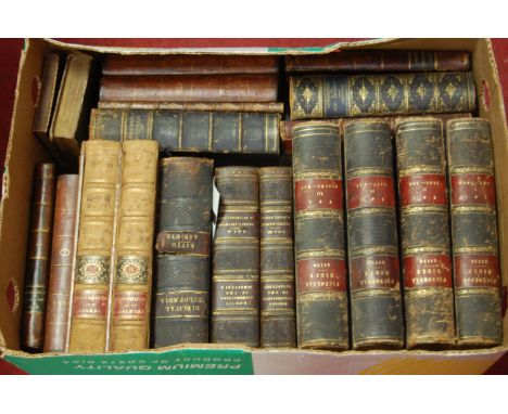 A box of leather bound books including Gil Blas, 3 vols -1802, first edition 