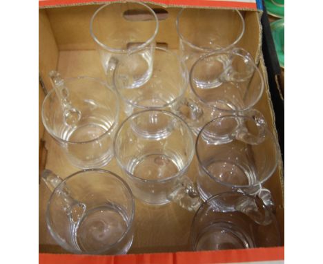 A set of 9 glass tankards each with applied handles and ground pontils, 10cm a set of 12 Royal Worcester porcelain coffee can