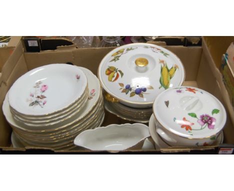 Two boxes to include Royal Worcester table china, glass storage jars, plated wares etc