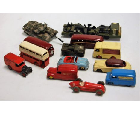 A small collection of assorted loose and playworn diecast vehicles, to include Dinky Toys luxury coach, Dinky Toys Bedford, H