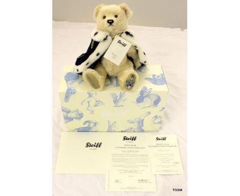 Steiff TEDDY BEAR , DIAMOND CORONATION, 2013 This beautiful pale blond mohair Coronation bear is wearing an exquisitely embro