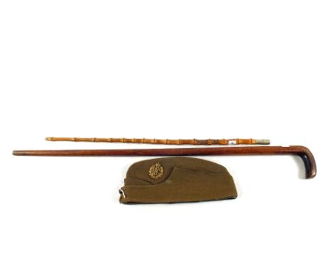 WWI R.F.C. swagger stick with walking stick reputedly made from a propeller blade and R.F.C. (PATTERN) side hat