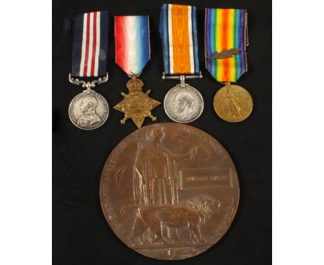 A WWI Casualty Military Medal with 14-15 Star B.W.M. and V.M. (M.I.O.) together with plaque, to Pte. 3999/270055 T. Evans, 12