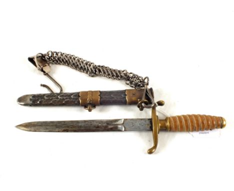 WWII scarce Yugoslavian Army Officer dress dagger with etched Yugoslav eagle in scabbard with hanging chain