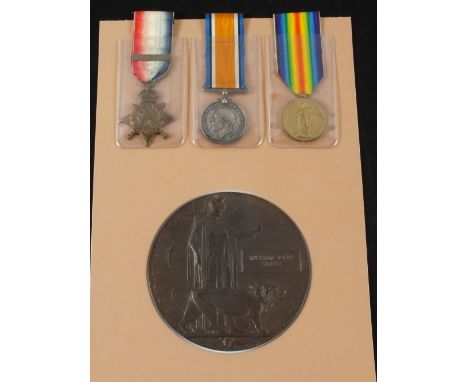 A WWI Casualty 1914 Star Trio with Bar and plaque to Lance Cpl. 7807 W.J. Smith 1st Bn. Duke of Cornwall Light Infantry, kill