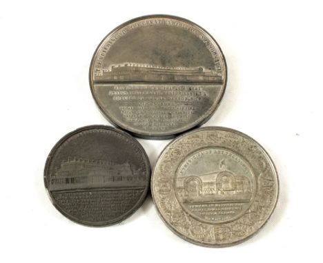 Base metal medallions Great Exhibition 1851 (Ottley) and one other smaller and Art Treasures Exhibition 1857