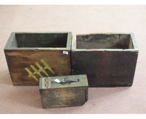 Three USA ammunition boxes including .50 cal and .30 cal