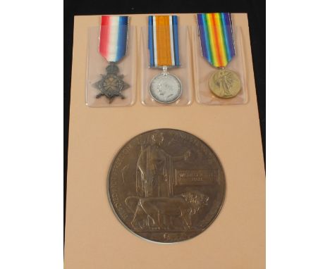 A WWI 1914-1915 Star Trio with plaque to Pte. 14881 W.R. Hall 7th Bn. Kings Shropshire Light Infantry, killed in action 14th 