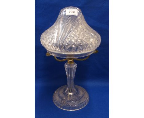 A cut glass table lamp with mushroom shade Condition Report: Available upon request