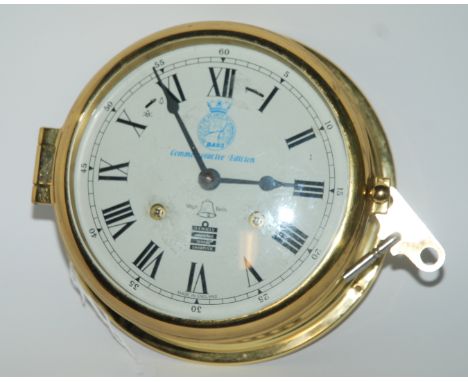 A Battle Of The Atlantic 50th Anniversary Commemorative Edition brass bulkhead clock, 15cm wide Condition Report: Available u