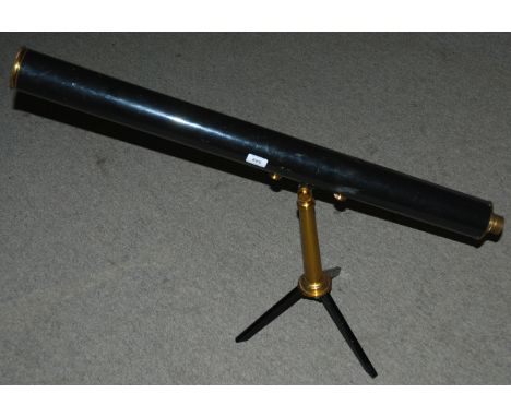 A black lacquer and brass telescope with tripod stand Condition Report: Available upon request