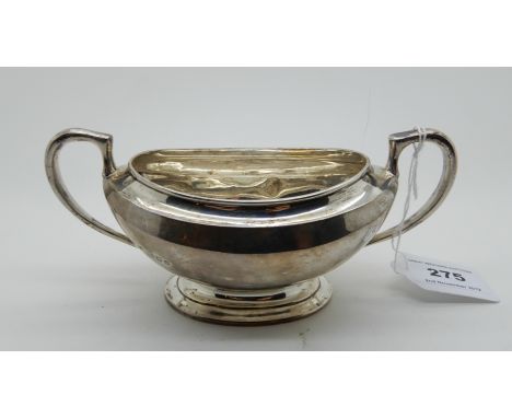 A silver sugar bowl, London 1925, 17cm across the handles, 170gms Condition Report: Available upon request