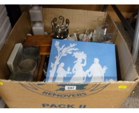 Mixed box of vintage and other pottery and glassware