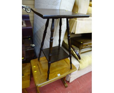 Light wood occasional table with 'V' shaped undershelf and a two shelf occasional table