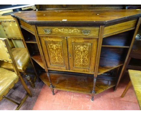Hall console table with single drawer, twin cupboards and floral inlay