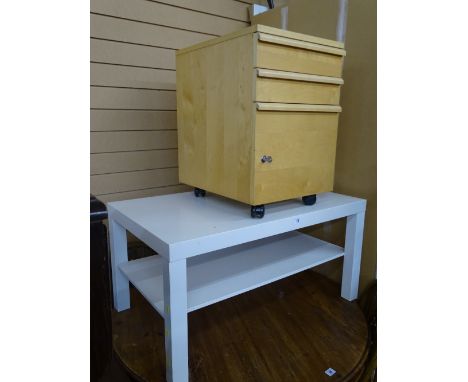 Modern white two shelf coffee table and a three drawer filing cabinet (with key)