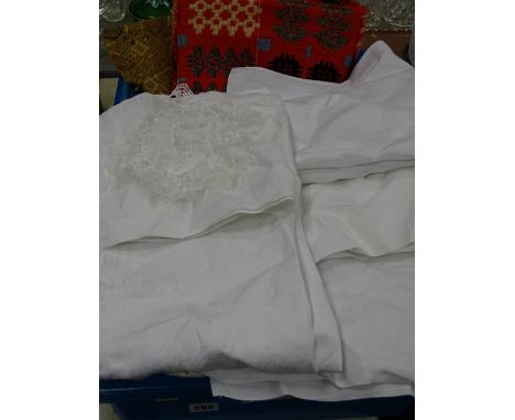 Crate of vintage linen and scraps