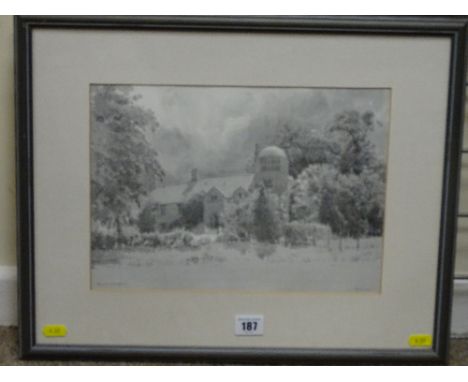 DAVID WOODFORD monotint limited edition (52/1000) print - possibly depicting a house in Aber
