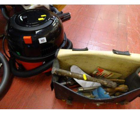 Henry vacuum cleaner and a small assortment of hand tools in a satchel E/T