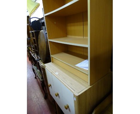 Small modern hardwood occasional table, three drawer bedside chest and a three shelf modern bookcase