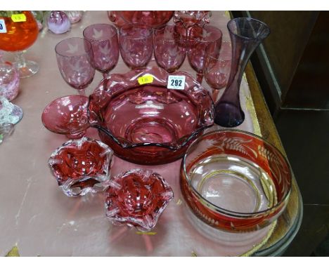 Selection of ruby and cranberry glassware