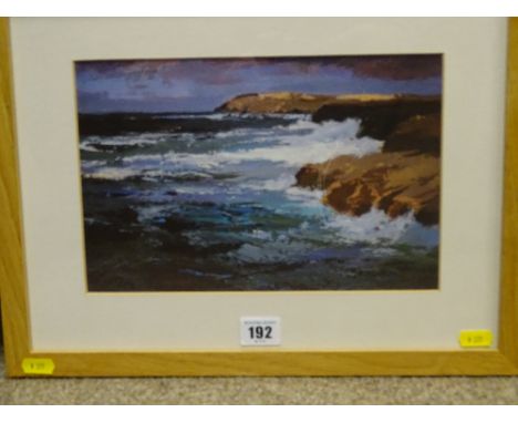 DONALD McINTYRE framed print - rocky shore with crashing waves