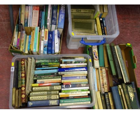 Quantity of vintage and other books in two boxes and two crates